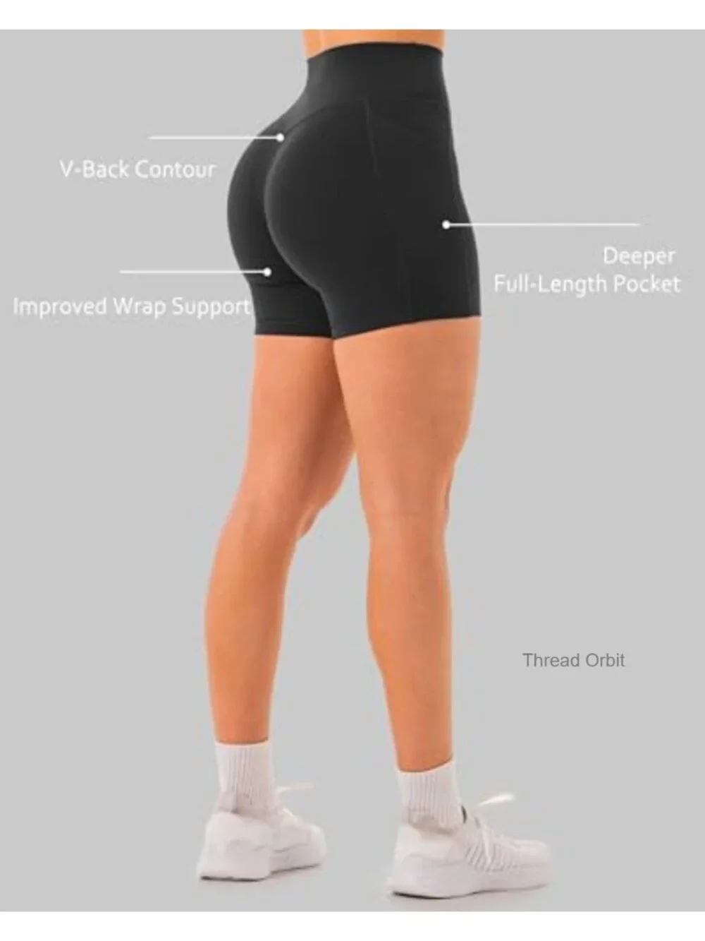 High Waisted Biker Shorts with Pockets, No Front Seam, V-Back, Workout Gym